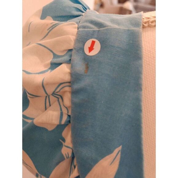 Aikane Vintage 80s Hawaiian Blue White Floral MuuMuu Dress Size L Kaftan - Picture 5 of 7